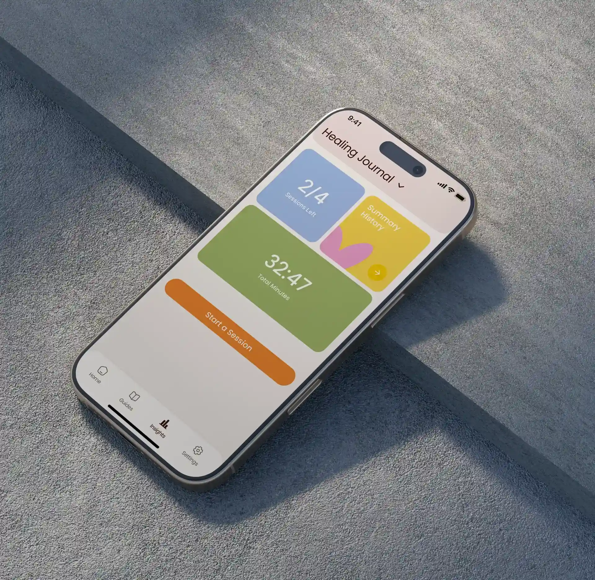 Mental wellness journaling app displayed on a smartphone