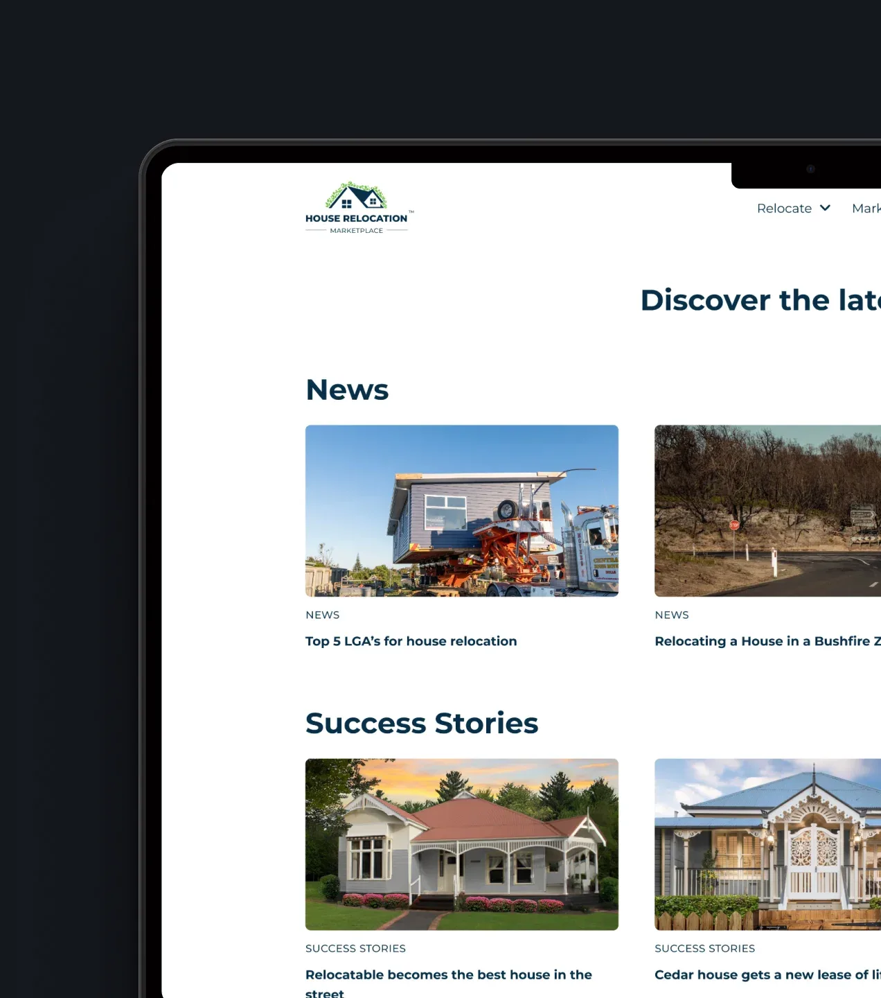 House Relocation Marketplace news and success stories page with house relocation articles