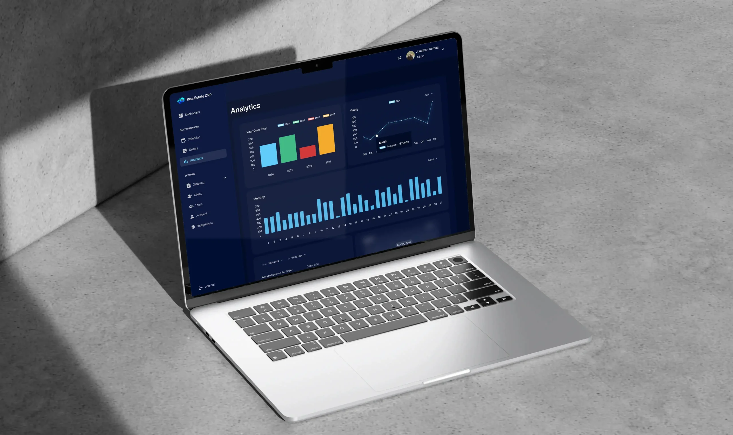 Laptop displaying the Real Estate Media Hero analytics dashboard