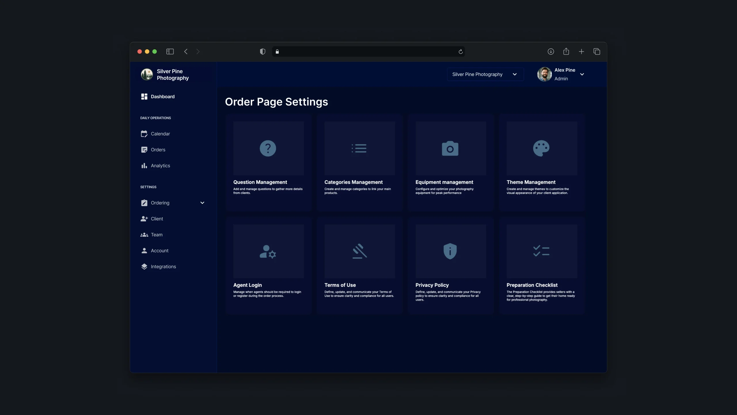 Configurable order page settings for real estate media services