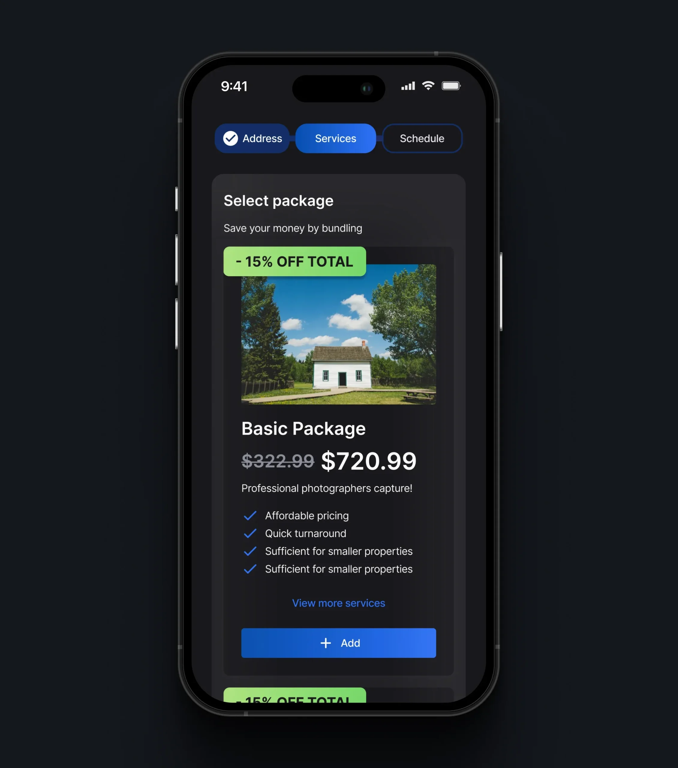 Mobile interface for selecting media services and booking an appointment