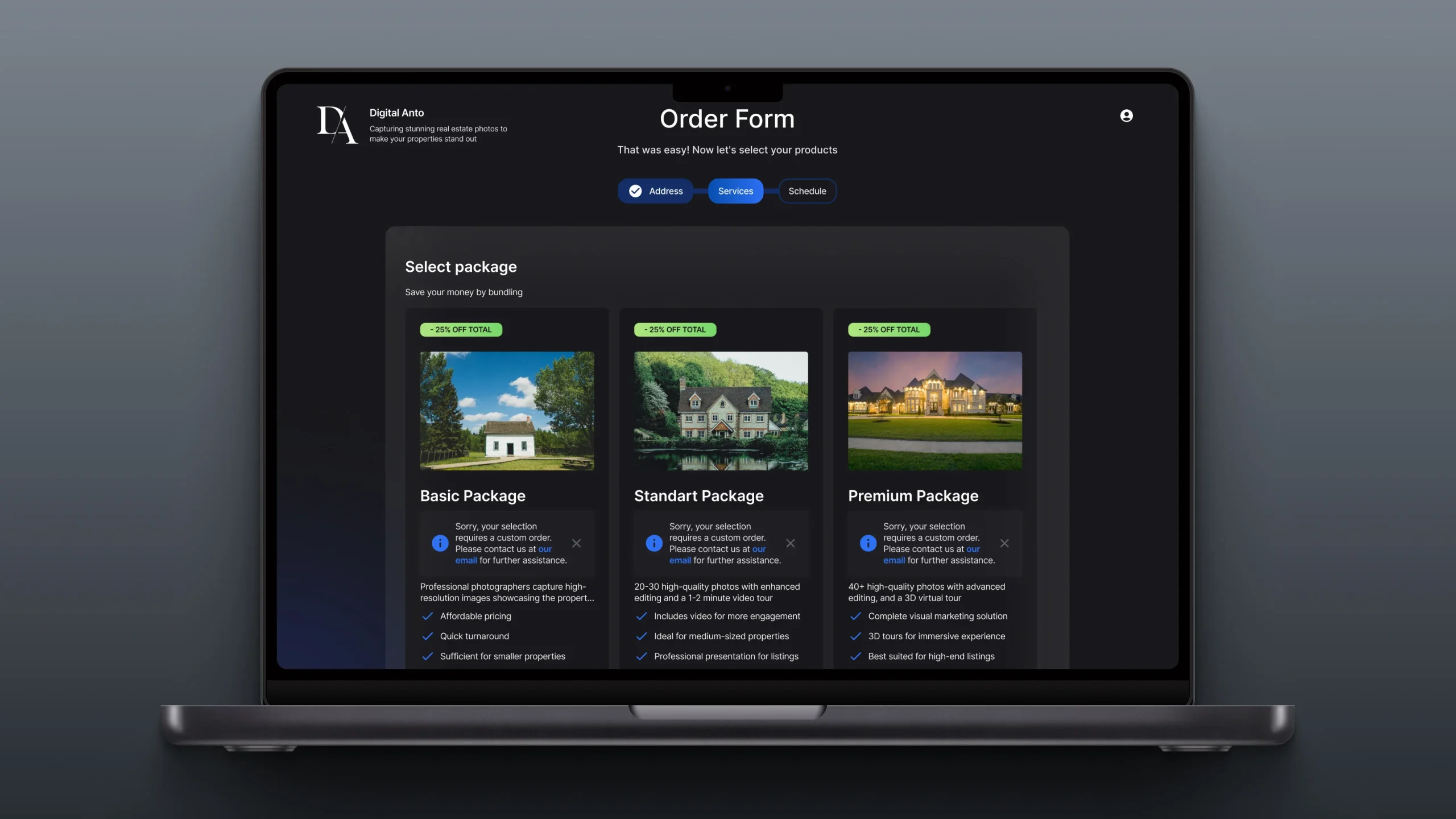Real Estate Media Hero platform interface for managing real estate media services