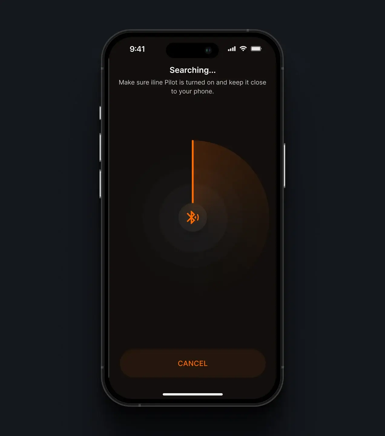 iLine Pilot app searching for a Bluetooth connection to the Pilot device