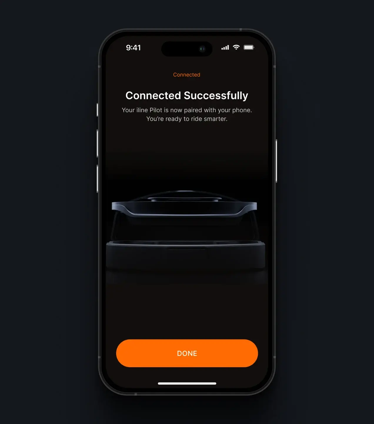 iLine Pilot app confirming successful Bluetooth pairing with the Pilot device