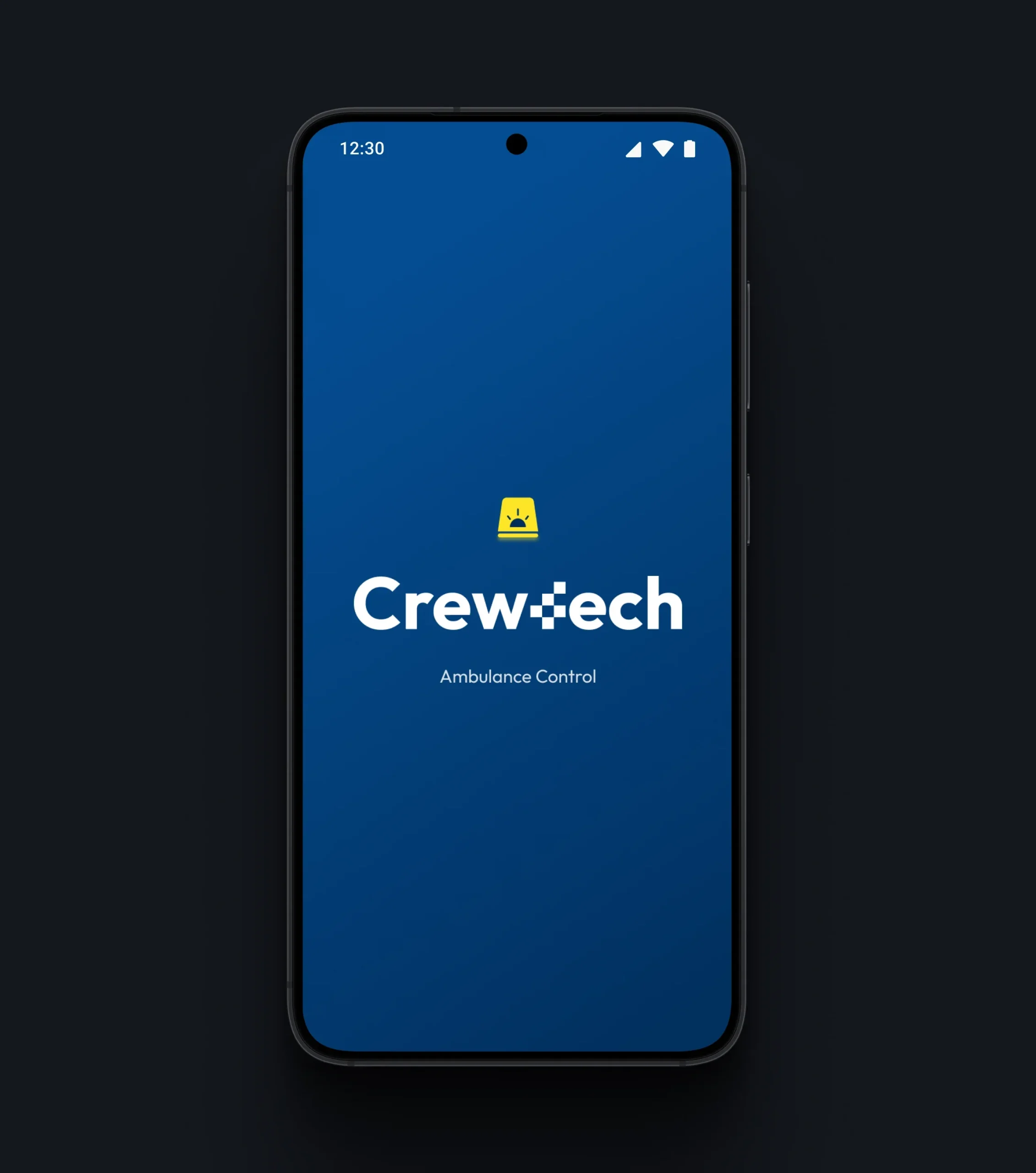 Emergency care app splash screen on a smartphone.