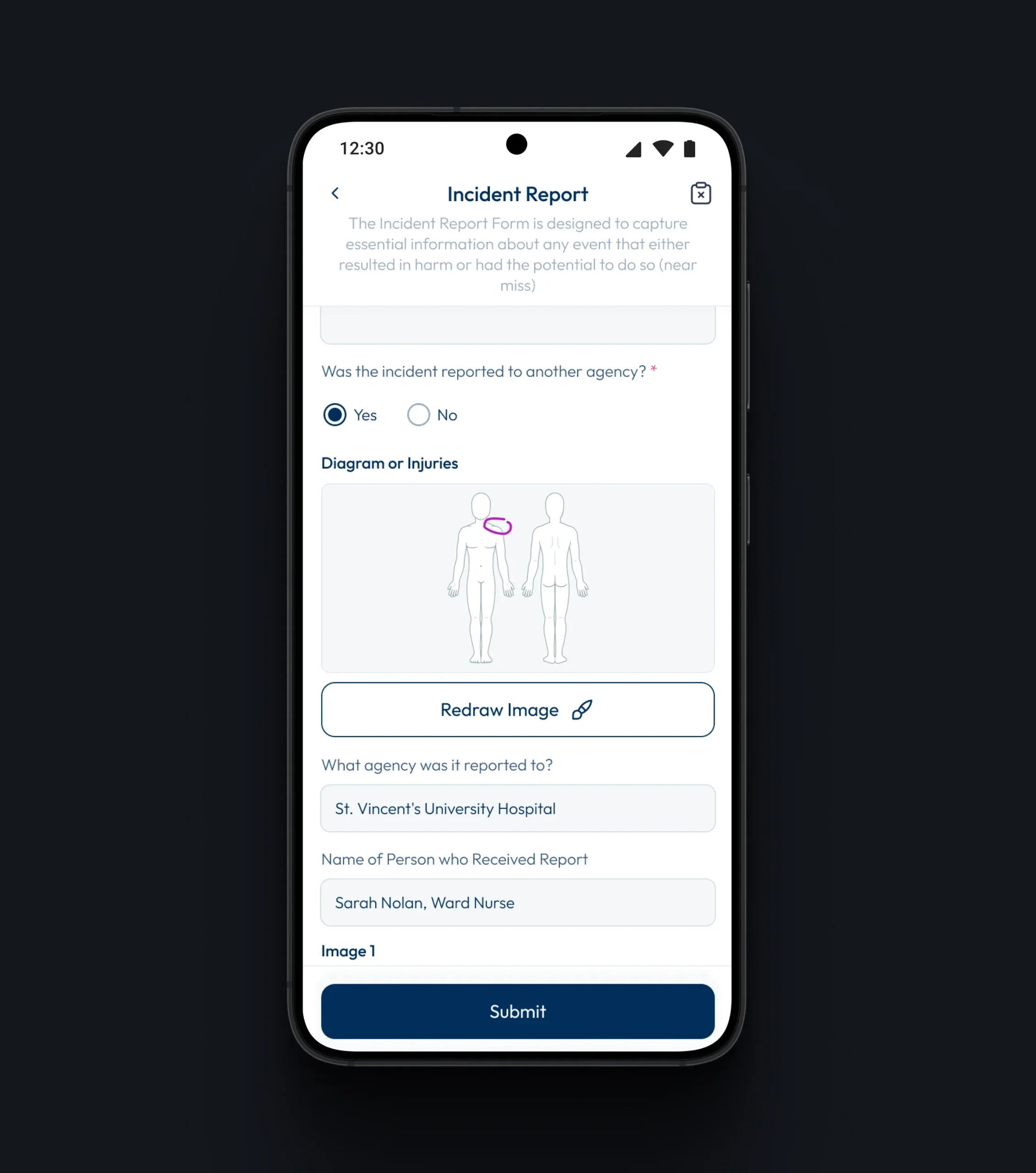 Crew app screen on a smartphone with ambulance availability and links to clinical guidance documents.