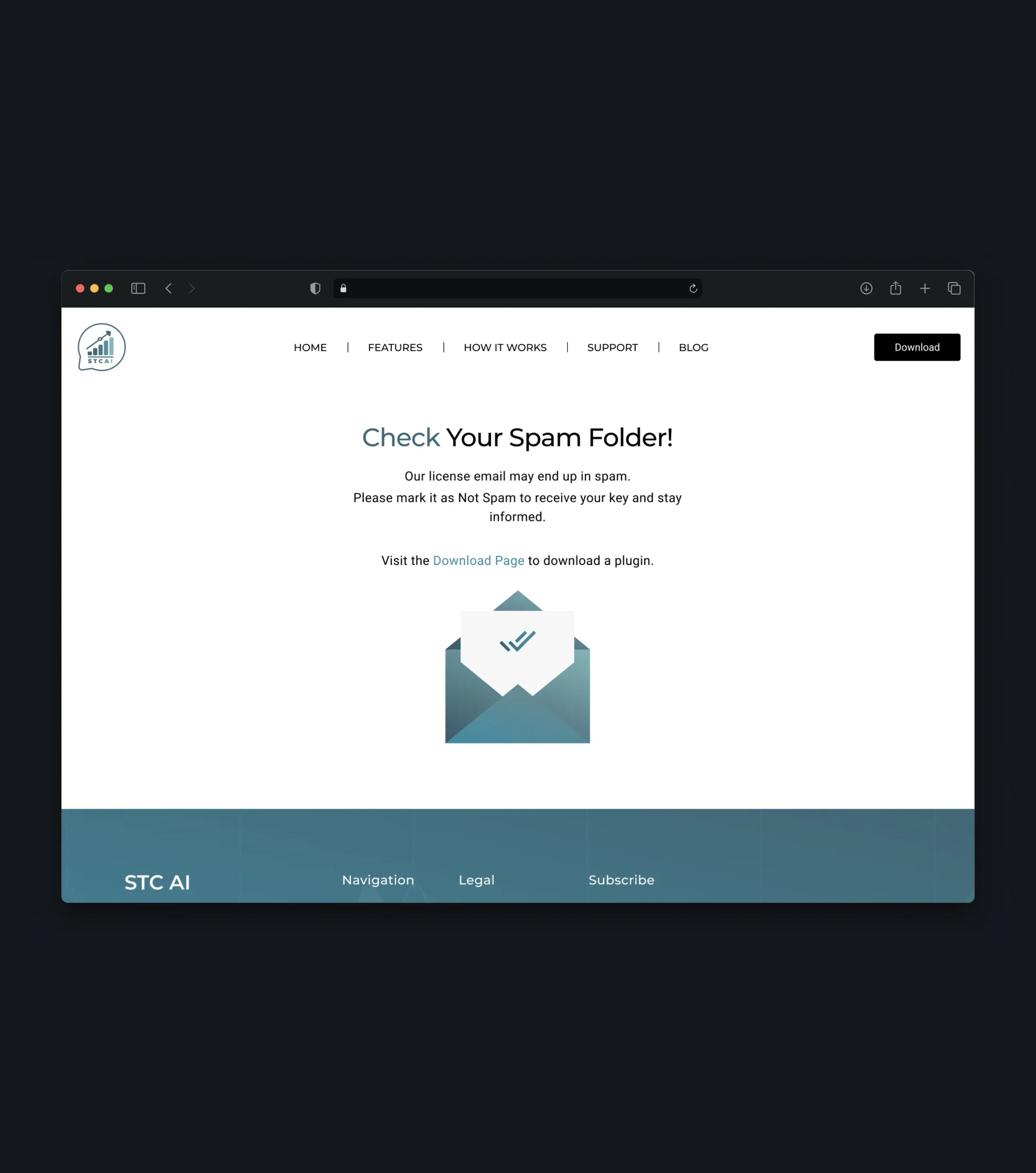 Website download confirmation page with a video guide for getting started