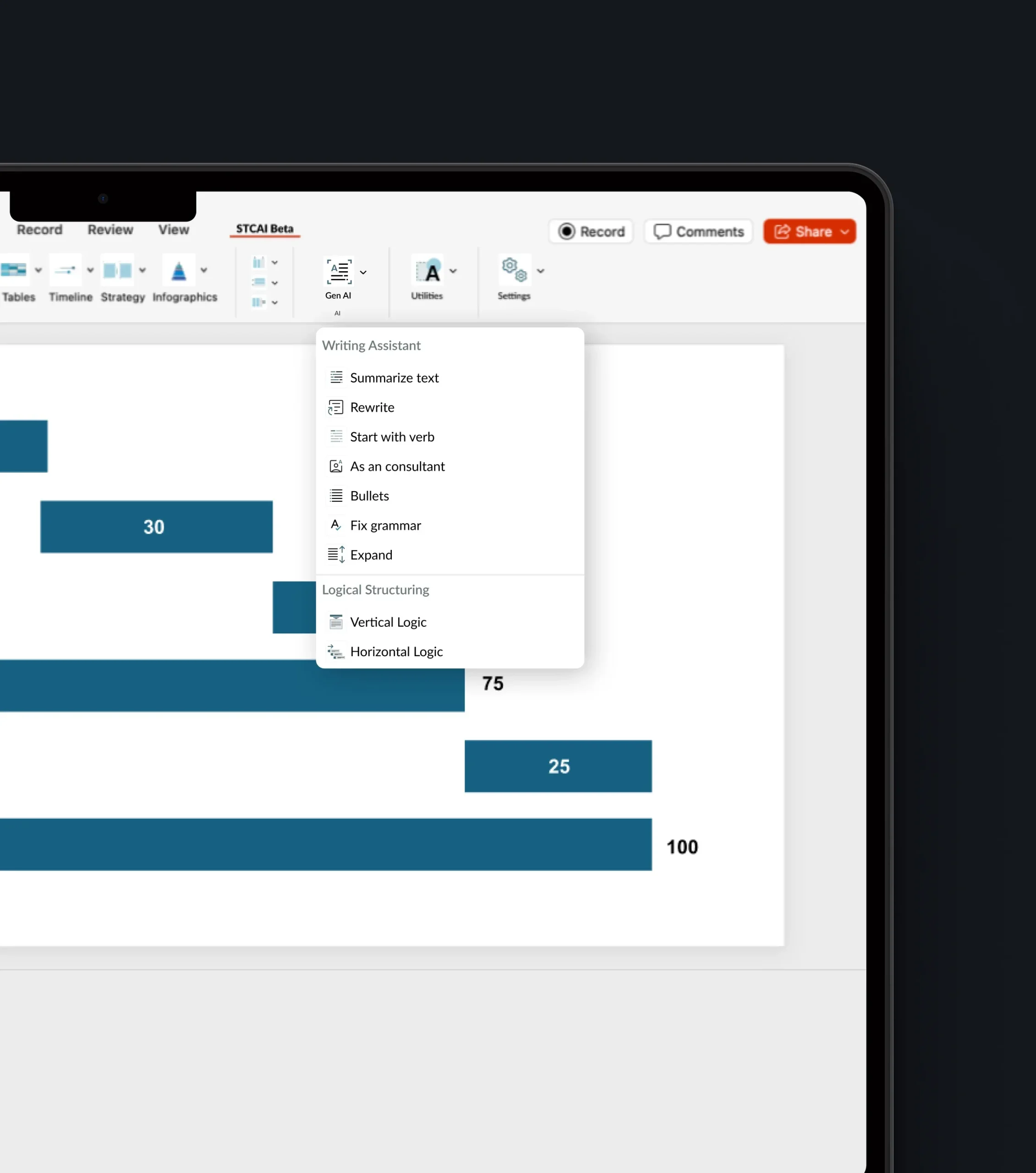 Laptop displaying a website for a PowerPoint chart add-in