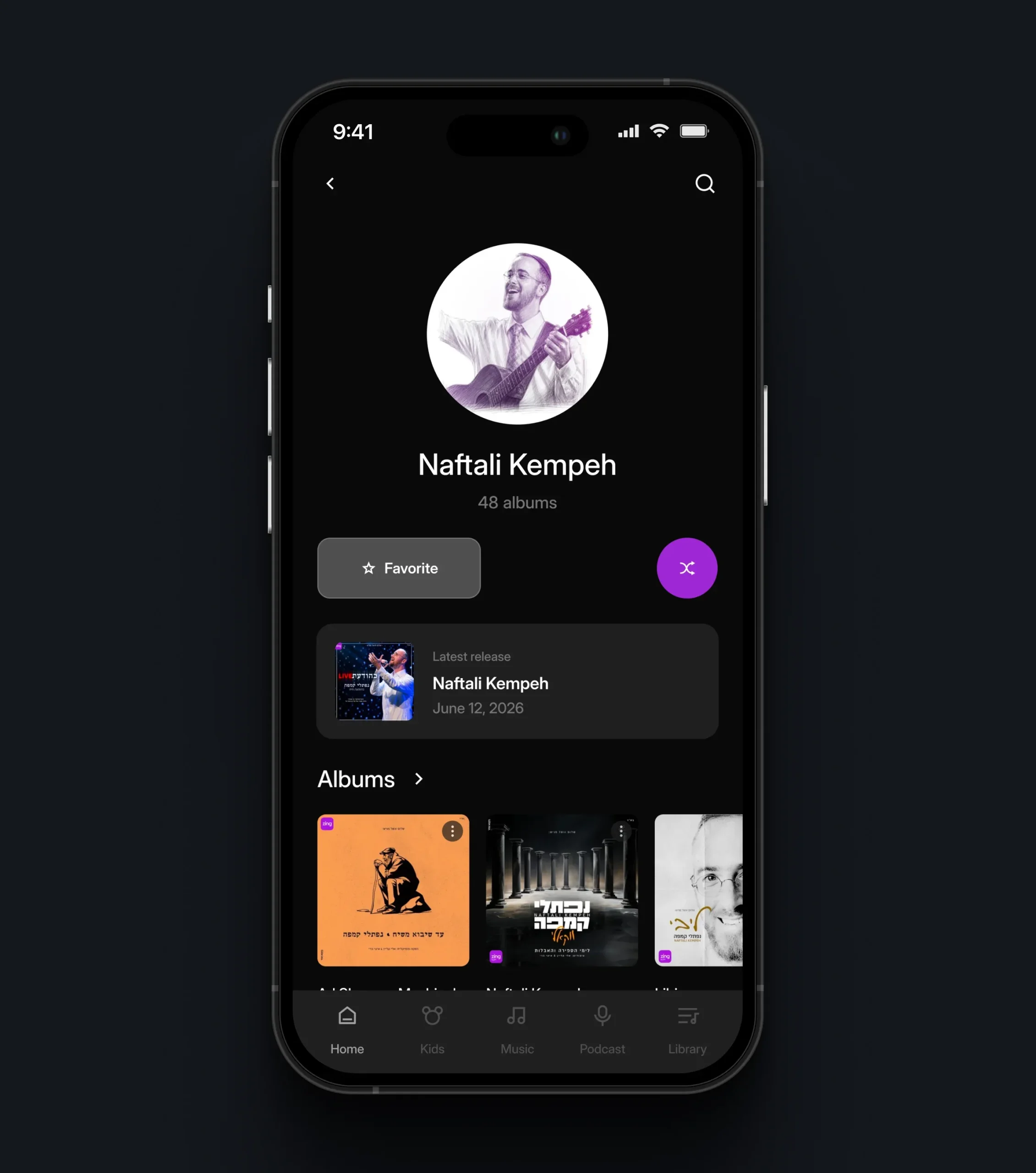 Mobile artist profile for Naftali Kempeh with latest release and album cards